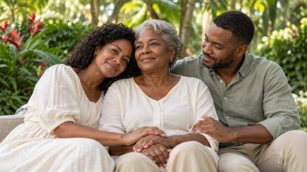 Familia de varias generaciones compartiendo un momento de acompañamiento