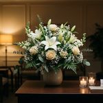 Servicio de velación: arreglo de flores blancas ilustrativo